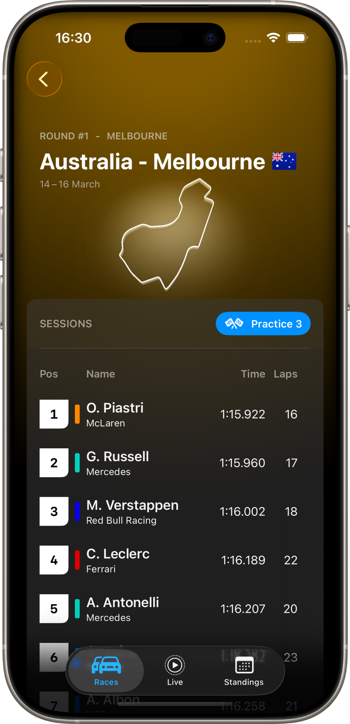 Race detail screen