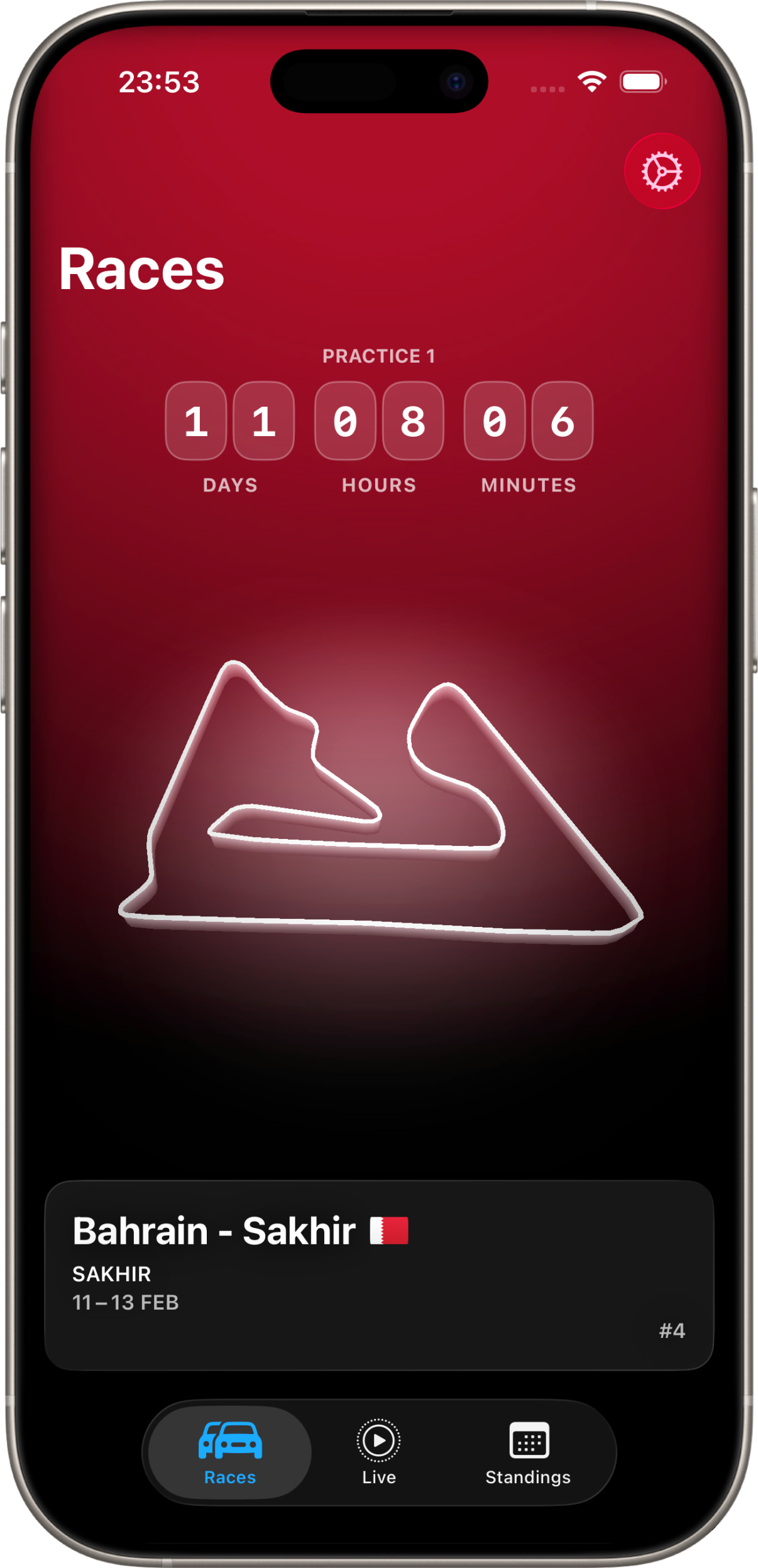 Race calendar screen